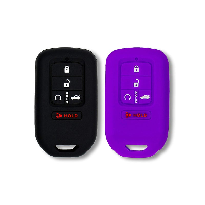 Autobase Silicone Key Fob Cover Compatible with Honda Accord Civic CR-V CRV Pilot Passport Insight EX EX-L Touring | Car Accessory | Key Protection Case 2 Pcs (Black & Purple) - Image 1